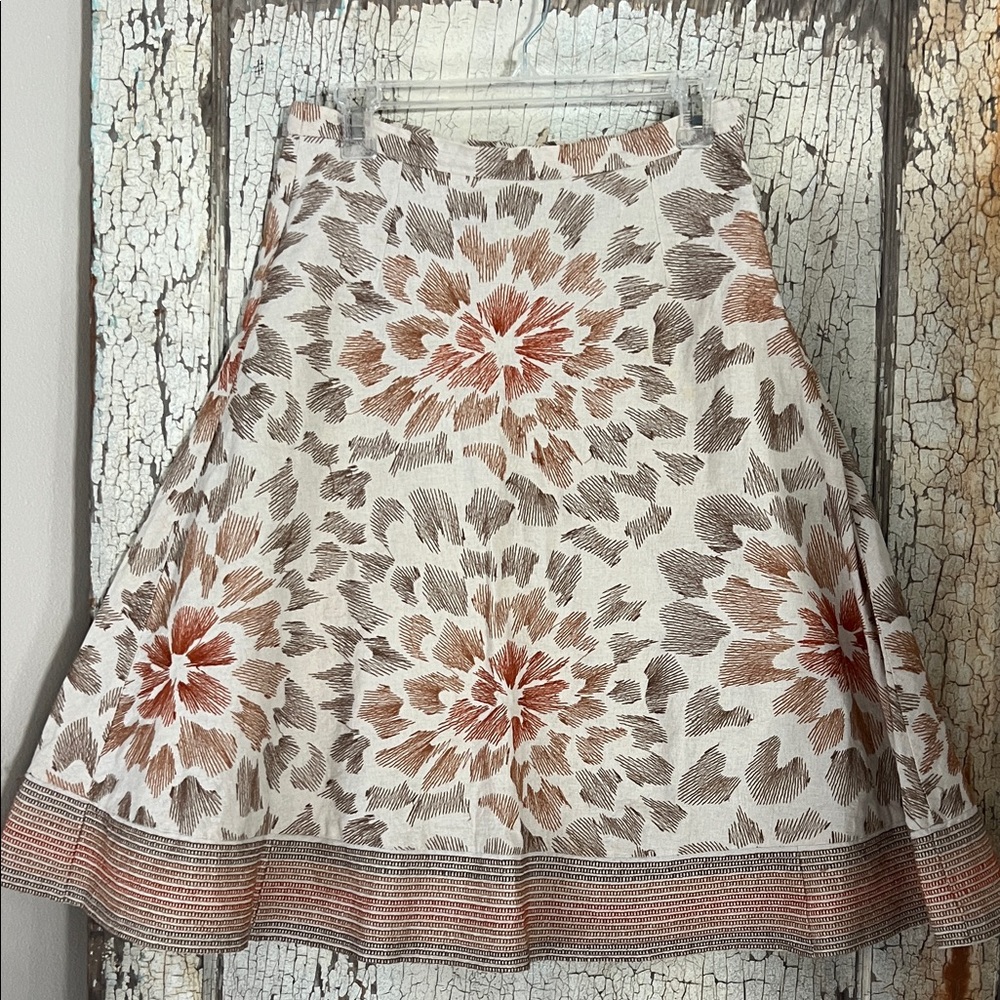Coldwater Creek Cream Skirt with Rust Floral Print - A-Line